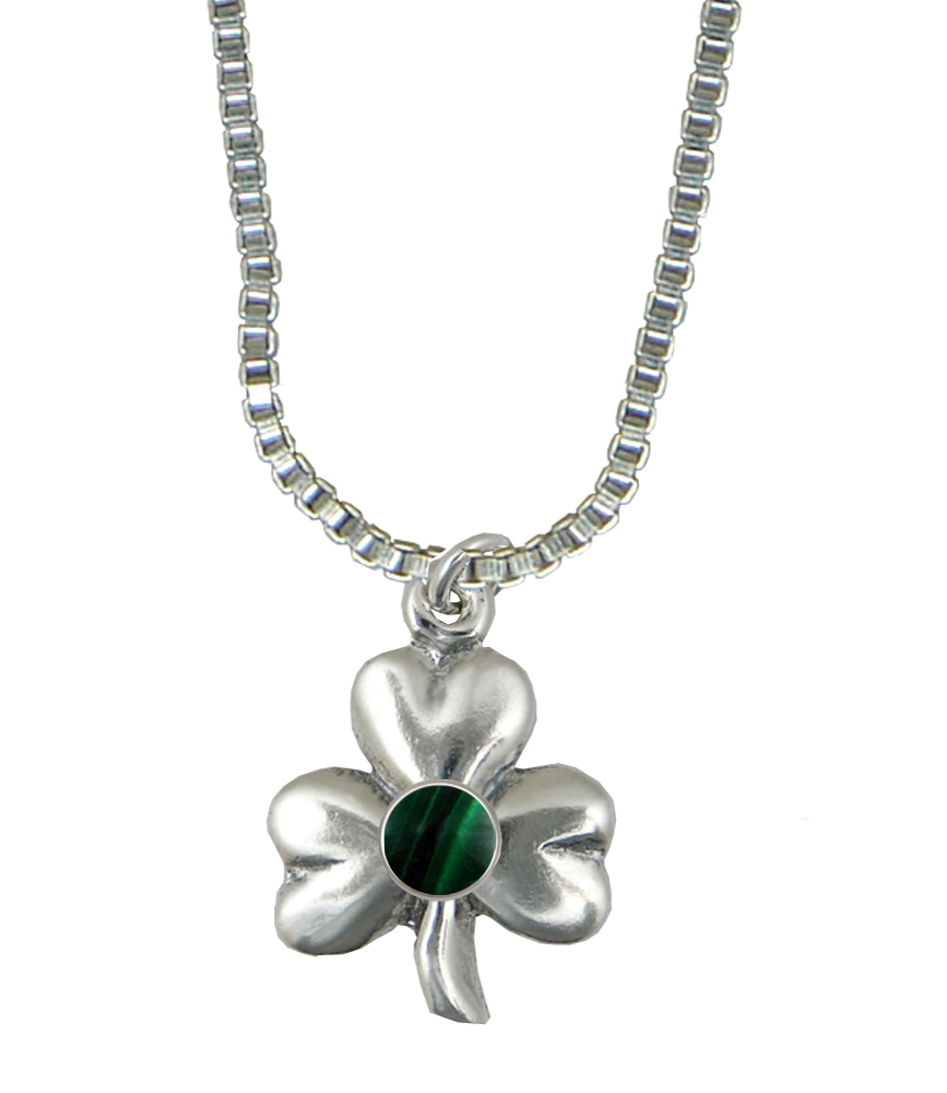 Sterling Silver Lucky Shamrock Pendant With Malachite